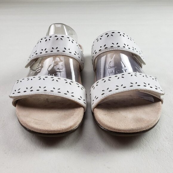 Vionic Randi Strappy Leather Sandal Womens 10 White Slide Adjustable Slip On - Picture 4 of 11